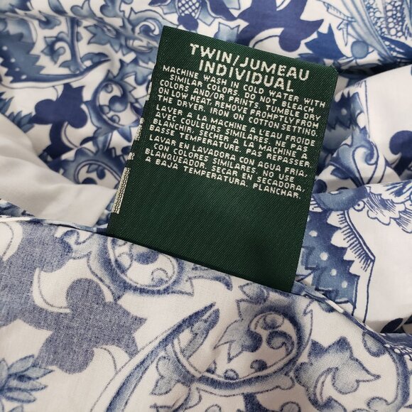 Ralph Lauren Twin Tamarind Bird Porcelain Blue White Floral Bed skirt Ruffle - Picture 4 of 5